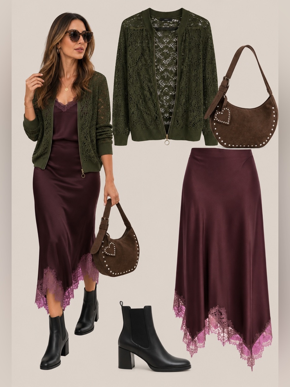 Lace crochet green cardigan M